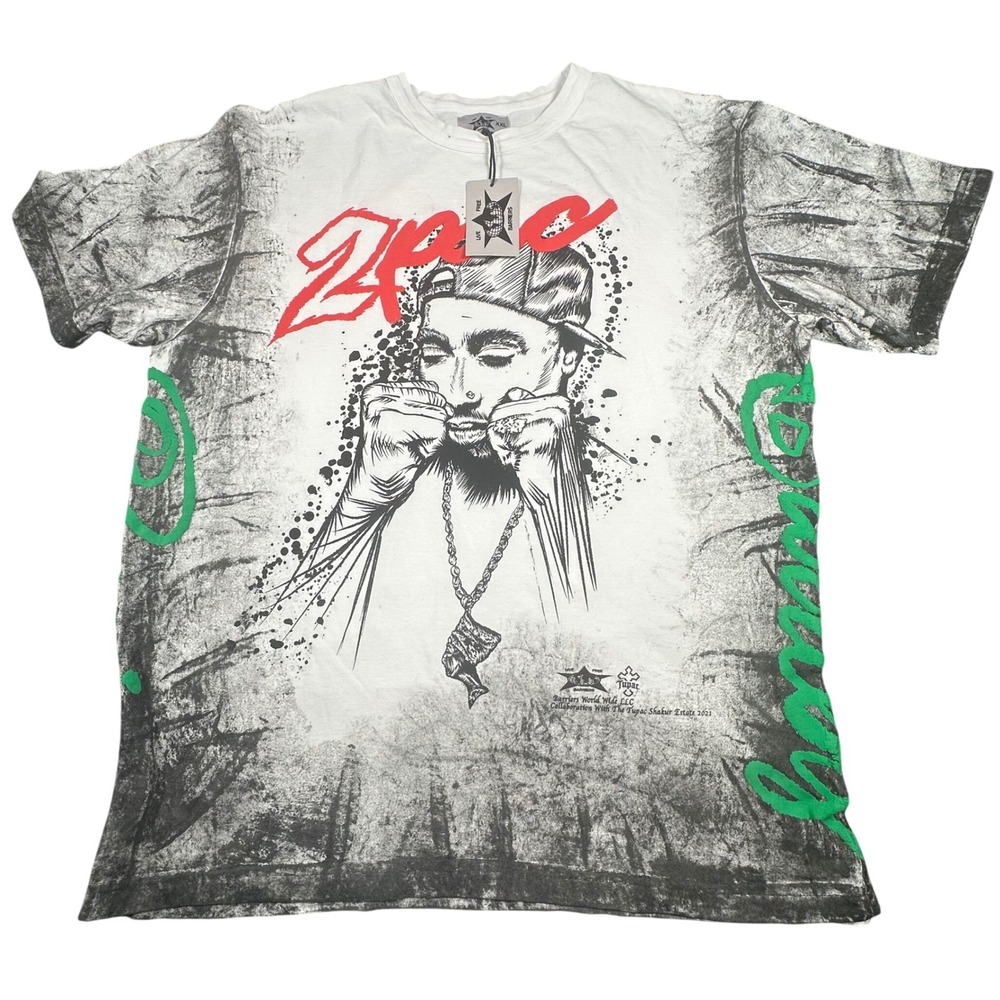 BARRIERS X 2PAC SHAKUR White T Shirt‎ Size XXL